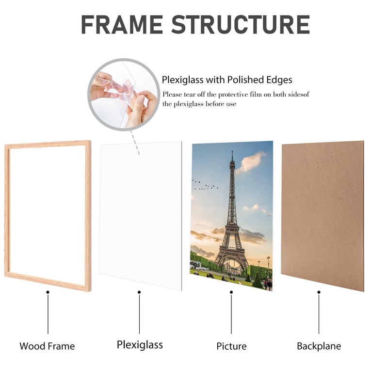 3Pack-5x7 Inch Natural Solid Oak Wood Picture Frames Set for