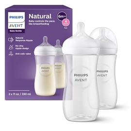 Philips AVENT Biberón natural con pezón de respuesta natural, transparente, 11 onzas, 2 unidades, SCY906/02