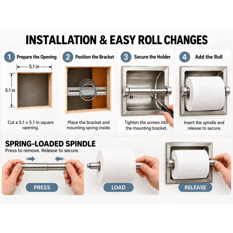 LSWYYP Recessed Toilet Paper Holder for Bathroom,6.1 Inches Stainless Steel