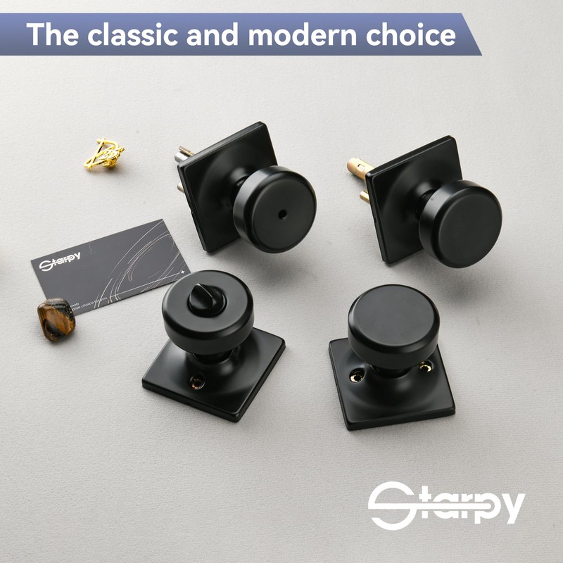 STARPY Black Door Knobs with Square Rosette,Pismo Door Knob with