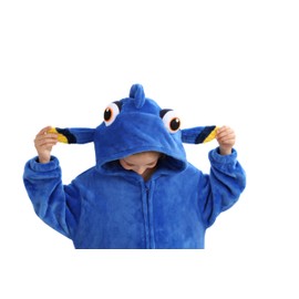 SimZoo Kids Animal Pajamas, 3-13 Years Boy and Girls Blue Algae Fish Cosplay Costume Sleepwear, One-Piece Unisex Homewear