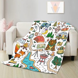 Camping Blanket Gifts for Boys Girls,Soft Camping Throw,Cute Plush Flannel Camping Quilts Decorations for Bedroom Sofa Bed Outdoor Travel 60 x 50in for Teens