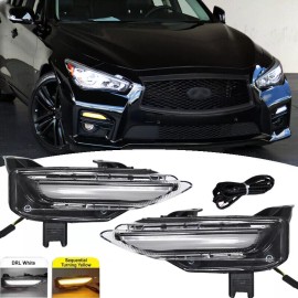 WENQI For 2014-2020 Infiniti Q50 Sport Bumper LED Fog Lights Lamps Turn Signal Pair