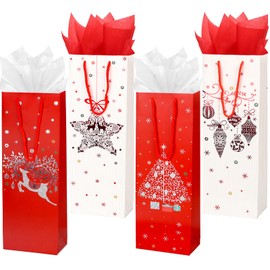 ZJHiome 12 Pack Christmas Wine Gift Bag Wine Bottle Bag with Tissue Paper for Xmas Winter Holiday Party Supplies (Red and White)