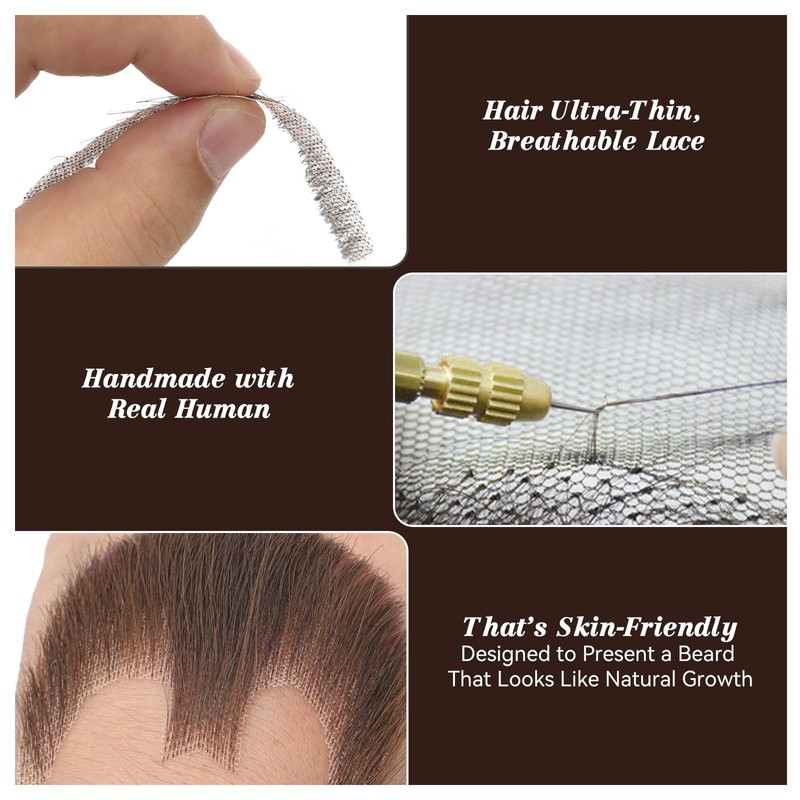 Prejoye Realistic Mustache Human Hair, Handmade Fake Beards with Invisible