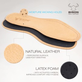 BISON Leather Shoe Insoles Shoes 3 Pairs - Insoles for Sweaty Feet and Foot Pain - Leather Shoe Insoles - Genuine Leather Insole for Men and Women, 3 Pairs Beige