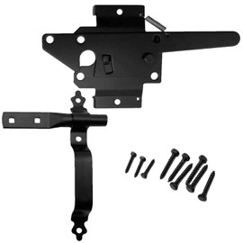 Jake Sales - Wood Gate Latch w/Handle - Wood Fence Latch Gate Kit, Wood Fence Gate Latch Opens for Either Side of Gate - Wood Gate Hardware Black