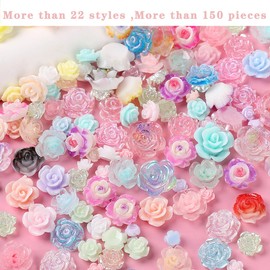 COOSLIM 150Pieces 3D Flowers Rose Nail Art Charms Kits, Acrylic Resin Camellia Nail Art Stud Jewelry Decoration for Women DIY Crafts Manicures A