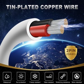 20 Gauge 2 Conductor Electrical Wire, 16.4FT White Stranded Low Voltage 20/2 Cable PVC Case, 20 AWG Tinned Copper 2 Wire Cable Extension Power Cord for Strips LED Lamp Lighting Automotive