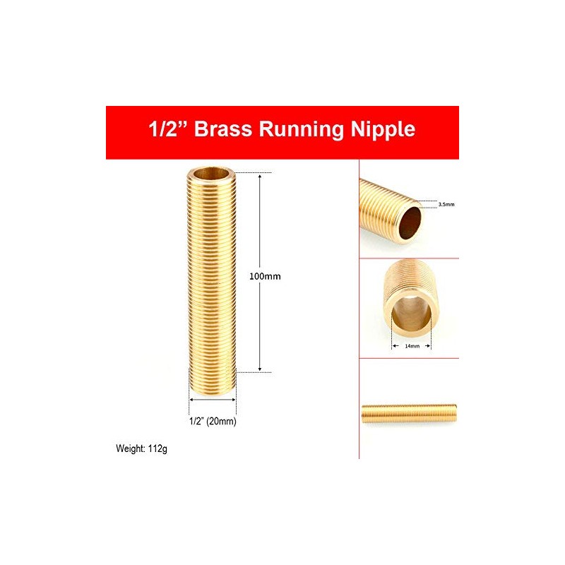 POWERTOOL Thread Nipple 1/2" Brass Running Nipple Threaded Tube for