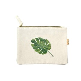 Occasions Gift Giving Small Cotton Canvas Cosmetic Zipper Eco Pouch Bag (Collection 3) (Palm Leaf)
