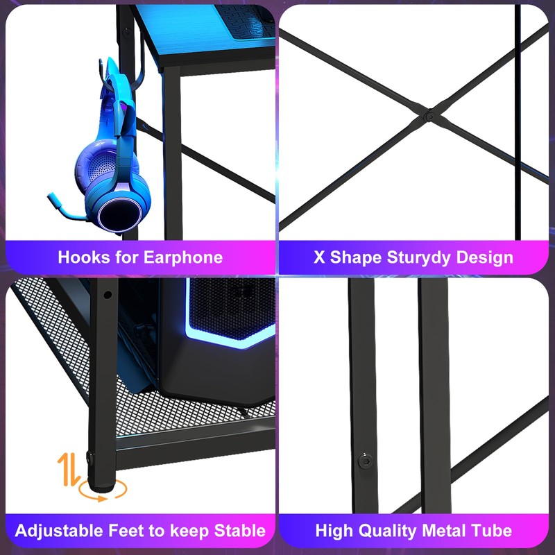 X-cosrack 33.5" Small Gaming Desk with LED Lights & Long