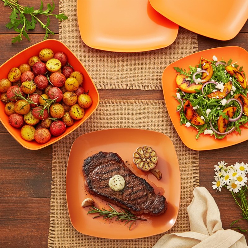 TP 10.5" Melamine Square Dinner Plates, 6-piece Plate Set Unbreakable