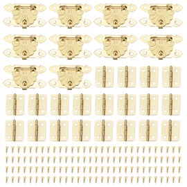 Yetaha 10PCS Antique Gold Box Latch Lock and 20PCS Vintage Box Hinges, Antique Latch Hook Hasp Jewelry Box Small Hinges with Screws for Wooden Box Jewelry Box Wine Box Case