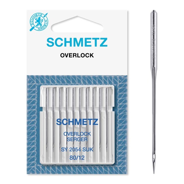 SCHMETZ Sewing Machine Needles | 10 Overlock Needles | Needle System SY 2054 SUK and 16x75 SUK | Needle Size 80/12 | Suitable for Working with Jersey, Knitwear and Knitwear