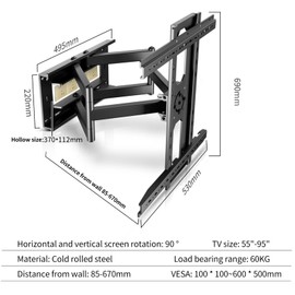 HILLPORT TV Wall Mount Portrait Swivel Tilt Rotate Arm Fits Most 55-95 inch LED LCD Flat Curved Vertical Screen Bracket, Support Max VESA 600x500mm Up to 132lbs DY5595