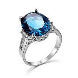 Rhodium Plated Huge Chunky Blue Crystal Wedding Engagement Cocktail Party Statement Ring (Blue, 8)