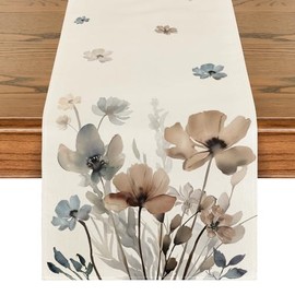 Artoid Mode - Camino de mesa de primavera con hojas florales de amapola café, decoración de mesa de comedor para decoración del hogar, fiesta, 13 x 48 pulgadas