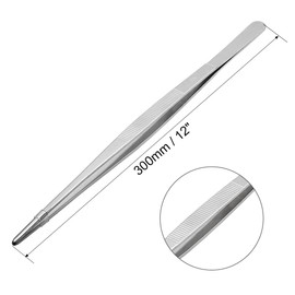 Sourcingmap 2 Pcs 12-Inch Stainless Steel Straight Blunt Tweezers with Serrated Tip Daily Garden Tool