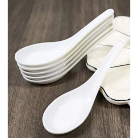 Ebros Gift Contemporary Glossy Finish White Melamine Asian Soup Spoons Pack Of 6 Set
