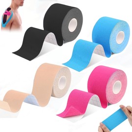 Cinta de Kinesiología 4 Rollos,Vendaje Neuromuscular Cinta Respirable Deportiva,Cinta Deportiva Profesional,Proporciona Apoyo para Músculos&Articulaciones,Impermeable,sin Látex3.8cm*5m
