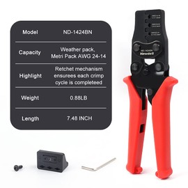 Weather Pack Crimpers, Newdeli Crimp tool AWG 14-24 for Crimping Delphi APTIV Weather Pack Terminals or Metri-Pack Connectors(Have Locator & Removal Extraction Tool)