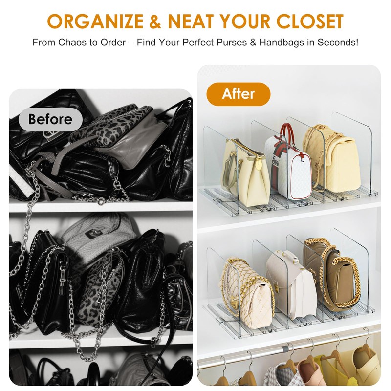 MIKESIER Purse Organizer for Closet - 2 Pack Clear Adjustable