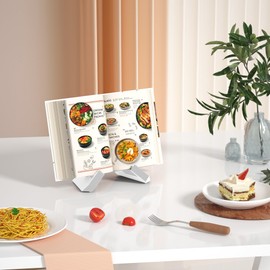 Webtrlics Cookbook Stand, Cookbook Holder for Kitchen,Black Recipe Book Holder for Counter,Wooden Plate Holder Display Stand for Tabletop (White)