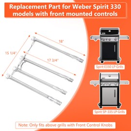 QuliMetal 69787 Grill Burner for Weber Spirit 330, Spirit 335, Spirit 300 Series Grills with Front Mounted Control Knobs, Replace for Spirit 330 Burner Tube Set, 68948 65518 Burner Tube kit, 18 Inch