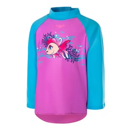 Speedo Girl's LS Cutie Fish Rashtop, Neon Violet/Picton Blue, 5