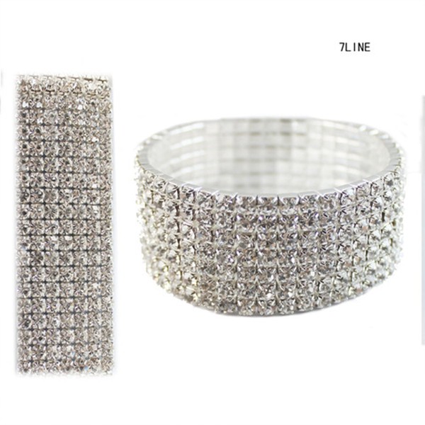 NYFASHION101 Clear Rhinestone Pave 7 Row Stretch Bracelet in Silver-Tone