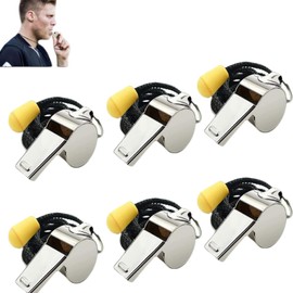 Set of 6 Sports Whistles - Loud Stainless Steel Emergency Whistles, Whistle for Teenagers, Smoking Whistle, Ideal for Football Coaches, Referees, Physical Lessons, and Demonstration