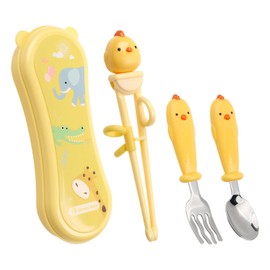GORYEO BABY Toddler Utensils Stainless Steel Kids Silverware Set with Kids Spoons and Forks Set and Kids Chopsticks for Self Feeding Learning with Portable Case