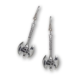 Gothic Executioner's Axe and Skull Silver Finish Medieval Renaissance Earrings