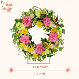YNYLCHMX 18" Spring Wreaths for Front Door, Floral Green Foliage Wreath with Peony, Green Eucalyptus Leaves for Indoor Outdoor Farmhouse Home Porch Wall Window Festival Wedding Decor
