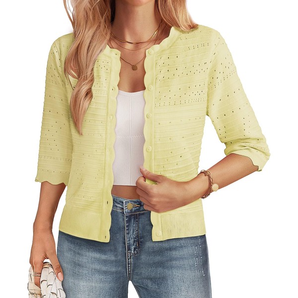 GRACE KARIN 3/4 Short Sleeve Cardigans for Women Lightweight Button