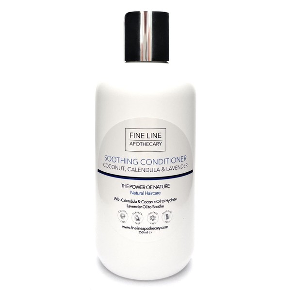 99% Natural Soothing Conditioner - Coconut, Marigold & Lavender - 250 ml - by Fine Line Apothecary No Parabens, No Sulphates Concentrated pH 5.5 for Sensitive Skin