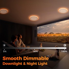 Comiled 12 Pack 8 Inch 5CCT LED Recessed Ceiling Light with Night Light, Dimmable Canless Wafer Downlight, 2700K/3000K/3500K/4000K/5000K Selectable, Ultra-Thin, 15W, ETL, White