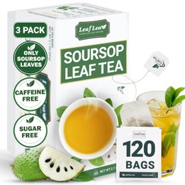 LeafLea 120 Soursop Tea Bags, from 100% Natural Pure Soursop Graviola Leaves, Improve Digestion, Support Healthy Skin & Sleep, Herbal Tea Caffeine-free, Hojas De Guanabana Tea, Non-GMO, Pack of 3