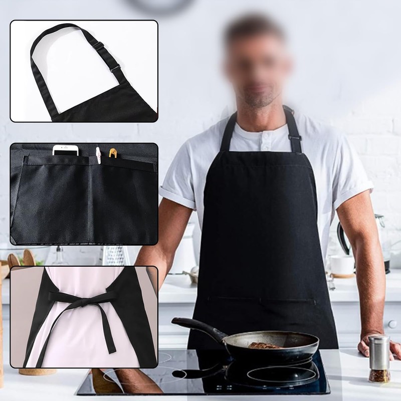 Apron,2 Pack H HOME-MART Adjustable Bib Chef Apron Cooking Apron