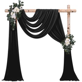 4 Panels Draping Fabric, 28" x 20 Ft Black Sheer Wedding Arch Drapery for Ceremony Arch Stage Party Backdrop Ceiling Decor