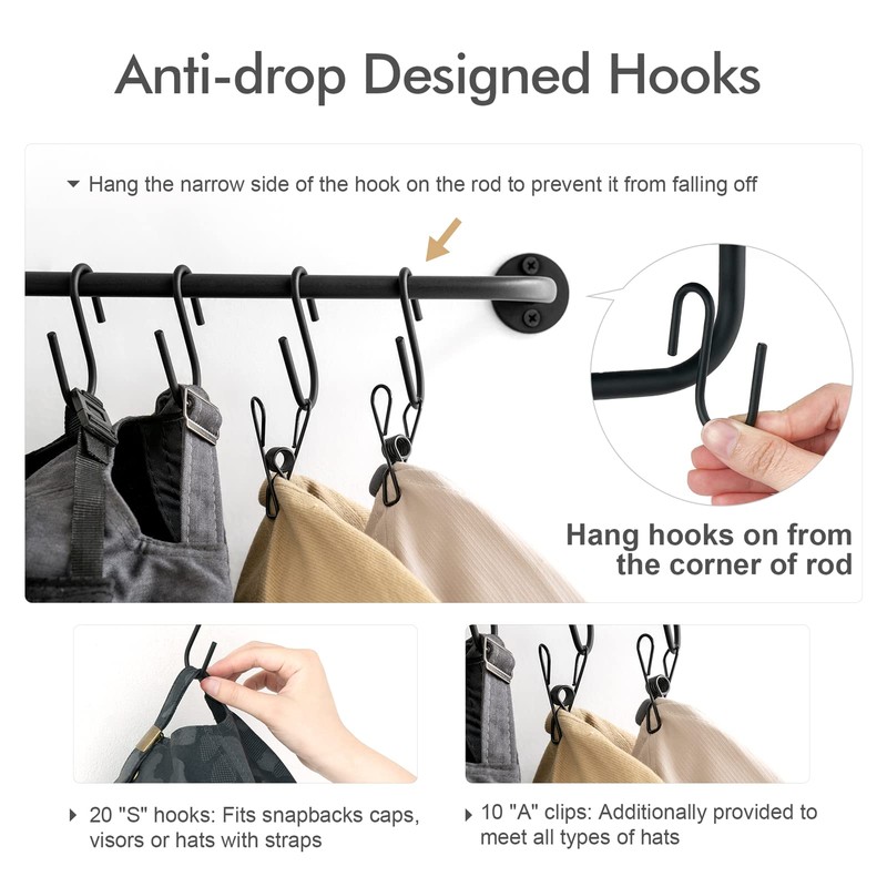 Mkono Hat Rack for Wall Baseball Cap Organizer Hanger with