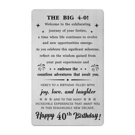 BAZLJY 40th Birthday Card - 40th Birthday Gifts for Men Women - 40 Year Old Birthday Engraved Steel Wallet Card for Him Her