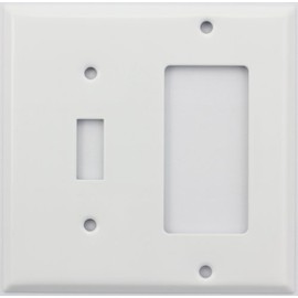 Stamped Steel Smooth White 2 Gang Switch Plate, 1 Toggle Switch 1 GFI/Rocker Opening