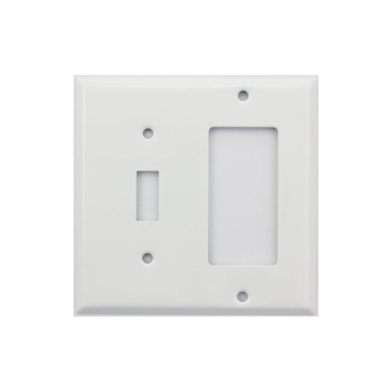 Stamped Steel Smooth White 2 Gang Switch Plate, 1 Toggle