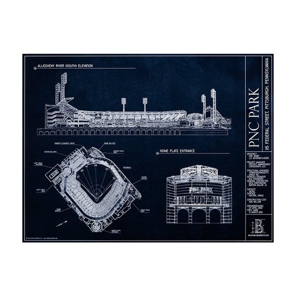 PNC Park Blueprint Style Print (Unframed, 18" H x 24" W)