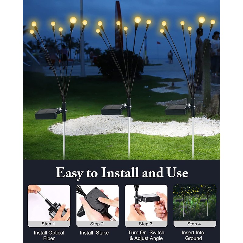 JURASNOW 2PCS Solar Powered Firefly Lights Outdoor Waterproof, Solar Starburst