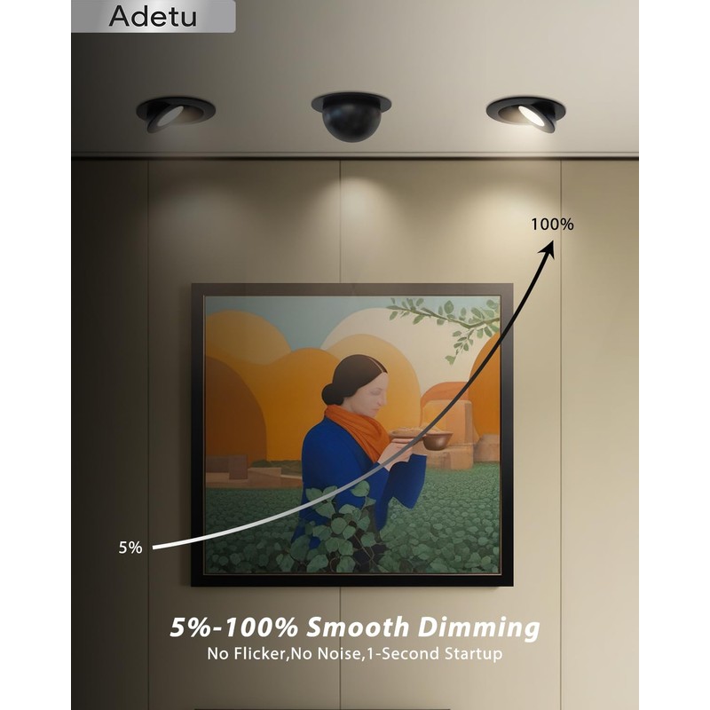 Adetu - 6 Inch 5CCT Black LED Gimbal, 360°+90°Adjustable Directional