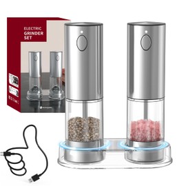 Edleikoke Electric Salt and Pepper Grinder Set,One-handed Automatic Operation, white LED Light, Adjustable Coarseness,Generous Capacity,Long battery life