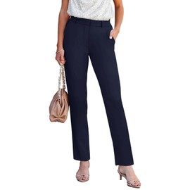 NIMIN Womens Work Dress Business Casual Pants High Waisted Office Trousers Straight Leg Ankle Slacks Pockets 2025 Summer Outfits Navy Blue Short Length Medium